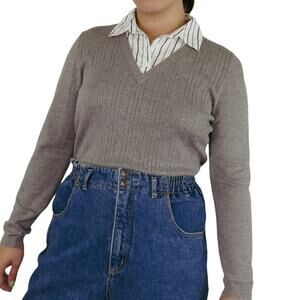 Y2k Vintage Gray Preppy Sweater Collar Top Medium